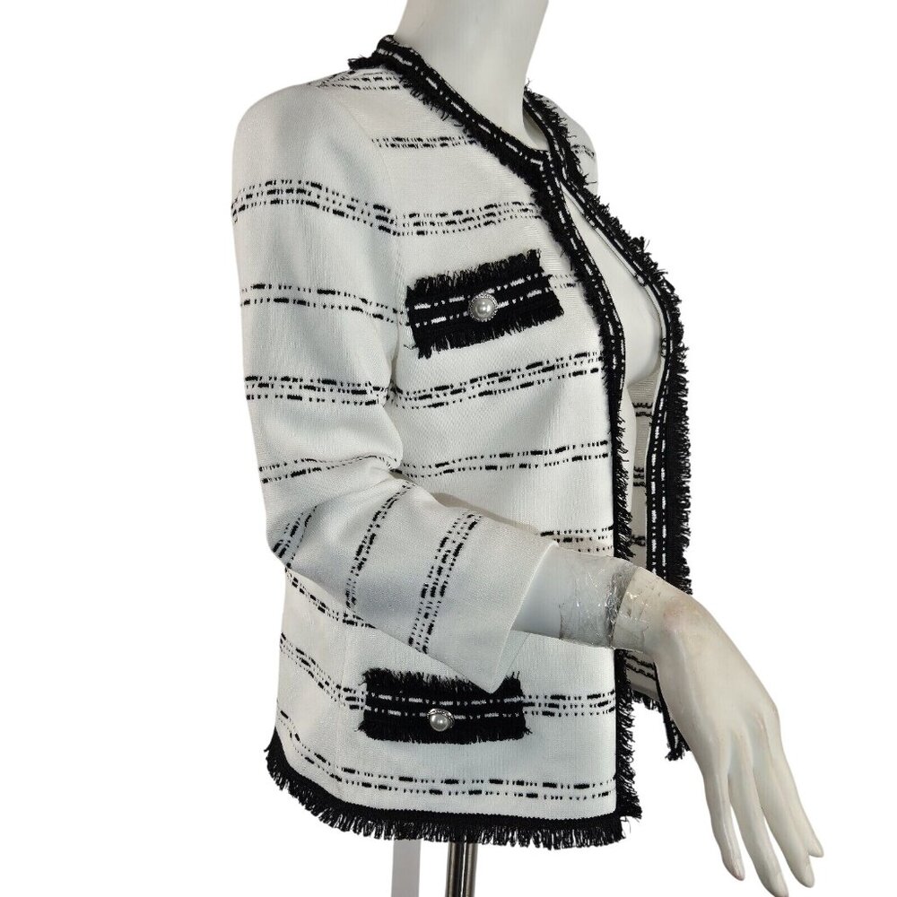 Ming Wang Women's Size XS Striped Blazer Jacket Black White ¾ Sleeve  (42) - Picture 3 of 15